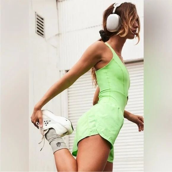 NWT  Free People Righteous Runsie romper neon green S - Picture 2 of 6